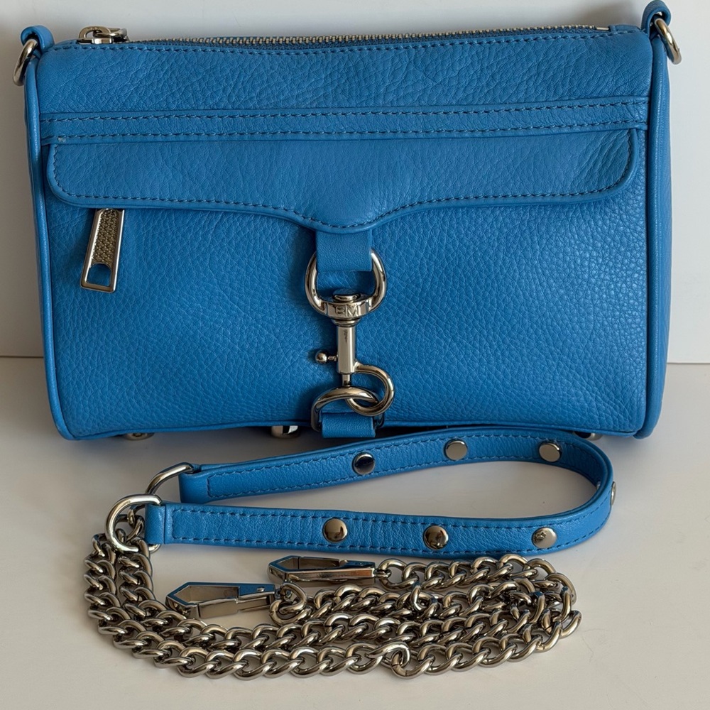 Rebecca Minkoff Blue Leather Crossbody Bag Silver Hardware Detachable Strap